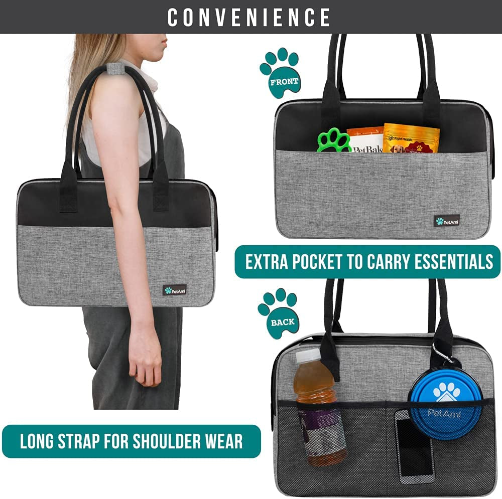 Dog Purse Carrier for Small Dogs, Airline Approved Soft Sided Pet Carrier with Pockets, Ventilated Dog Carrying Bag for Puppy Cat, Dog Travel Supplies Bag, Sherpa Bed, Max 12 Lbs, Gray